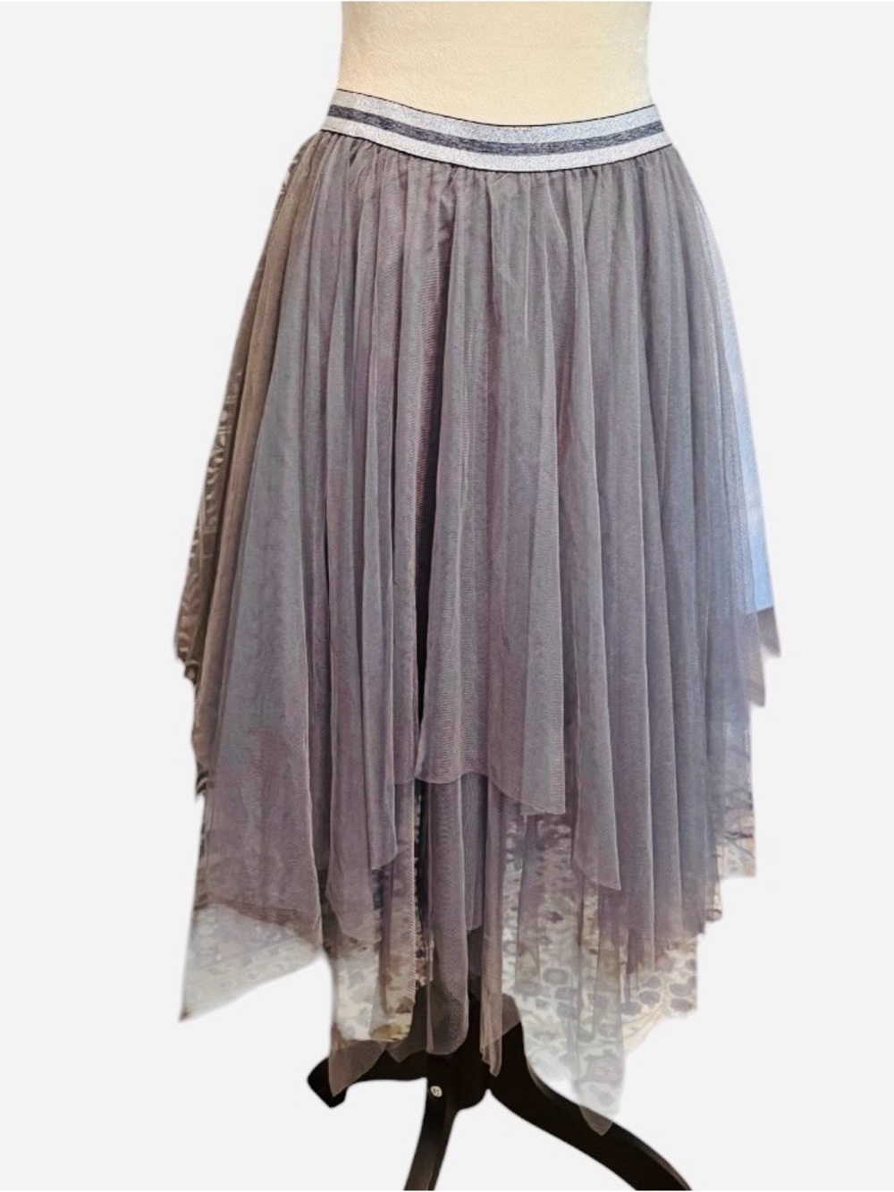 Mystree Asymmetrical Layered Mesh Skirt - Gray
